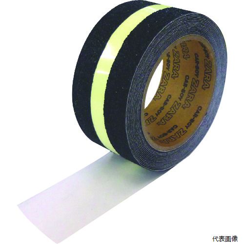 【特長】 ●簡単な施工ですべり止め対策が行えます。 【用途】 ●屋内・屋外兼用。 ●色：イエローグリーン/ブラック ●幅(mm)：50 ●長さ(m)：5 ●厚さ(mm)：1 ●粘着力：15N/20mm 【材質／仕上】 ●基材：ポリエチレンテレフタレート(PET)フィルム ●粘着剤：アクリル系 ●砥粒：鉱物粒子 【入数】 ●1巻 他のサイズはこちら 在庫のない商品は検索に表示されない場合がございます　