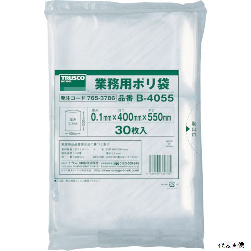 【特長】 ●中身がよく見える透明タイプです。 ●厚みが0.1mmなので非常に破れにくくなっています。 ●ゴミ袋としての用途の他、部品の管理から出荷まで幅広くお使い頂けます。 【用途】 ●ゴミ袋として。 ●部品などの保管、管理。 【仕様】 ●色：透明 ●縦(mm)：550 ●横(mm)：400 ●厚さ(mm)：0.1 【材質／仕上】 ●ポリエチレン（PE） 【注意】 ●稀に黒点化した物が混ざりますが原料が酸化した物ですので使用上問題ありません。 ●提供不可：ミルシート 【入数】 ●1袋/30枚 他のサイズはこちら 在庫のない商品は検索に表示されない場合がございます