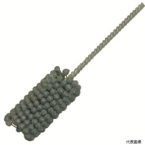 【特長】 ●シャフトから出ているファイバー樹脂製の足に人口砥粒を焼結させた玉をつけた構造です。 ●足がナイロン樹脂で弾力性に富み、ワークの内面のバリ、凹凸のあるワークの内面も研磨可能です。 【用途】 ●鋳鉄、炭素鋼、焼き入れした鉄などのバリ取り、研磨。 ●SC（シリコンカーバイト）ワークの材質が比較的硬いもの（鋳鉄、炭素鋼、焼き入れした鉄など） ●AO（酸化アルミナ）ワークの材質が比較的柔らかいもの　主にバリ取り用＜細かい粒度＞#240、320、600、主に研磨用＜LAルビゲートアルミナ＞#1000相当（鏡面仕上用）（#20、#40、#80、#400、#800、は特注品として申し受けます） ●使用工具：エアドリル、電気ドリル（三段変速）、ボール盤。 【仕様】 ●全長(mm)：203 ●軸径(mm)：6.3 ●適合内径(mm)：36.0〜40.0 ●砥粒：シリコンカーバイド ●砥粒部長さ(mm)：76 ●最高使用回転数(m)：300〜1200rp ●作業時間はワークの材質および使用目的よって異なるが目安として10〜20秒、往復運動は目安として2秒に1往復位 ●研削液は、水溶液(ソリューブタイプ)またはスピンドル油を使用 【材質／仕上】 ●シャフト：亜鉛メッキ線 【入数】 ●1本 他のサイズはこちら 在庫のない商品は検索に表示されない場合がございます　