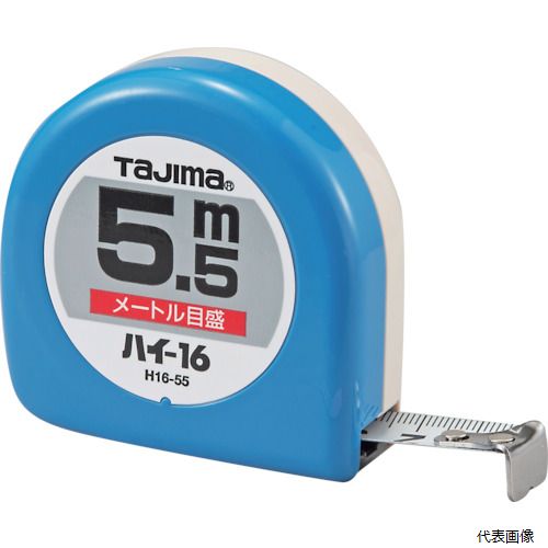 【特長】 ●スピーディーな測定ができる、スタンダードタイプです。 ●0点補正移動爪です。 ●爪飛び防止用プロテクター付です。 ●ショックアブソーバー付です。 【用途】 ●長さ測定用。 ●テープ長さ(m)：5.5 ●テープ幅(mm)：16 ●水平保持(m)：1.5 ●目盛仕様：メ−トル目盛、JIS1級 ●爪仕様：ステンレス爪 ●0点補正移動爪：○ ●455ピッチ表示：○ ●ショックアブソーバー：あり ●JIS1級 ●フリータイプ ●移動爪 ●個箱入 ●ベルトフックなし ●片面目盛 ●減速ボタン：なし 【材質／仕上】 ●テープ：スチール 【入数】 ●1個 他のサイズはこちら 在庫のない商品は検索に表示されない場合がございます　