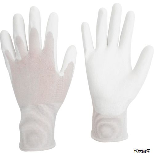 【特長】 ●従来のウレタン背抜き手袋で作業しづらかった細かい作業にも最適です。 ●素手感覚で使用できる柔らかい手袋です。 【用途】 ●電気・精密機器・自動車部品などの組立、検査作業、物流などの仕分け、包装作業などに。 【仕様】 ●色：ホワイト ●サイズ：S ●ゲージ数：15 ●全長(cm)：22.0 ●手のひら周り(cm)：16.8 ●中指長さ(cm)：7.2 ●厚さ(mm)：0.6 ●リストカラー：ホワイト ●15ゲージ編 ●手のひらウレタンコーティング 【材質／仕上】 ●繊維部：ナイロン、ゴム ●すべり止め部：ポリウレタン 【入数】 ●1組/10双 他のサイズはこちら 在庫のない商品は検索に表示されない場合がございます　