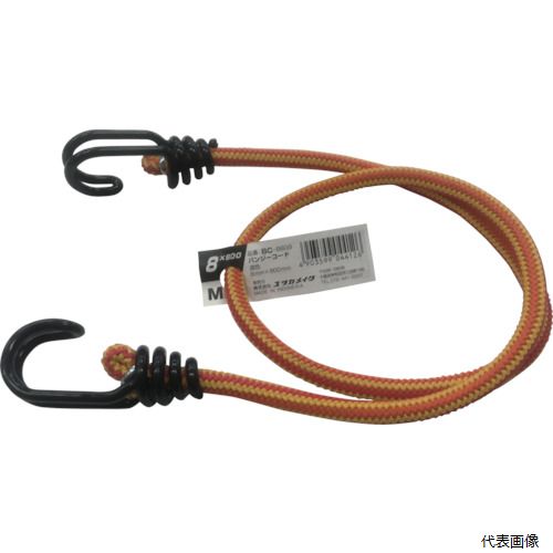 【特長】 ●伸縮性があり、周囲を糸で特殊織しています。 【用途】 ●荷物の仮留め、固定等 【仕様】 ●色：混色 ●長さ(m)：0.8 ●標準幅(mm)：8 ●両端Wフック金具付き 【材質／仕上】 ●中芯：天然ゴム ●被覆：PP ●金具：スチール 【入数】 ●1本 他のサイズはこちら 在庫のない商品は検索に表示されない場合がございます　