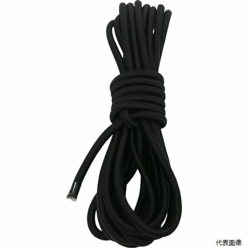 【特長】 ●伸縮性があり、周囲を糸で特殊織しています。 【用途】 ●キャリーカートや自転車などの荷物の固定に。 ●色：ブラック ●長さ(m)：5 ●標準幅(mm)：6 ●包装形態：袋入り 【材質／仕上】 ●中芯：合成ゴム ●被覆：ポリプロピレン（PP） 【入数】 ●1個 他のサイズはこちら 在庫のない商品は検索に表示されない場合がございます　
