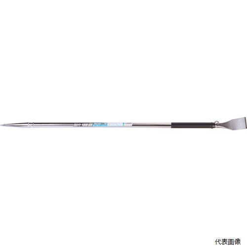 【特長】 ●完全焼入れパイプ、軽く曲がりにくいです。 ●パイプとの接合部は強力かしめ後、さらに溶接を施し丈夫です。 ●尾部はワイド幅のスクレーパーです。 ●滑りにくいゴムグリップ使用。 ●高所作業での安全ロープ取付穴。 【用途】 ●寄せポンチ(ボール芯として)。 ●サッシ・A.L.C取付け作業に。 ●腰板・床板等の取外し等に。 【仕様】 ●全長(mm)：1000 ●テコ部幅(mm)：45 ●寸法(mm)：1000 ●寄せポンチ(ボール芯として)ハイテンションボルト(16mm〜22mm)の穴合せが出来ます 【材質／仕上】 ●機械構造用炭素鋼/焼入鋼管クロームメッキ仕上げ 【入数】 ●1本 他のサイズはこちら 在庫のない商品は検索に表示されない場合がございます　