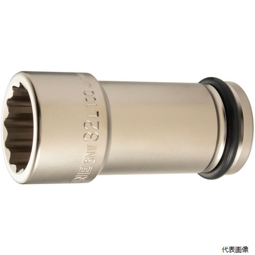 【特長】 ●外観品質と防錆力の向上を図った無電解メッキ仕様のインパクト用ロングソケットです。 ●12角タイプです。 【用途】 ●ボルト・ナットの締付け・緩め作業用。 【仕様】 ●差込角(mm)：19.0 ●対辺寸法(mm)：32 ●全長(mm)：100 ●対辺形状：12角 ●適合ピン：P4033S ●適合Oリング：RAS322S ●対辺(mm)：32 【材質／仕上】 ●構造用鋼 【セット内容／付属品】 ●ピン・Oリング 【注意】 ●Oリング、ピンは正しいサイズのものを確実に固定してから使用してください。Oリング、ピンは消耗品です。劣化、摩耗したものは交換してください。 【入数】 ●1個 他のサイズはこちら 在庫のない商品は検索に表示されない場合がございます　