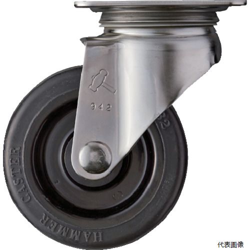 Rakuten - ハンマーキャスター 320S-RBU100 ハンマー ステンレス製プレート式キャスター 自在 車輪径100mm ゴム車輪 Sシリーズ