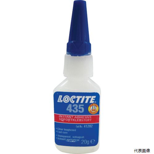 【特長】 ●耐衝撃・耐熱タイプの瞬間接着剤です。 ●冷熱性、高はく離性、耐湿性にも優れています。 ●速硬化です。 ●高い耐衝撃と耐剥離性です。 ●耐湿性・耐薬品性に優れています。 【用途】 ●自動車部品などの輸送機器、金属同士の接着、マグネットの接着。 ●プラスチック・ゴム・金属への優れた接着 ●衝撃熱に対して耐性を持ちます。 ●吸収性の素材や酸性面に適する 【仕様】 ●色：透明 ●容量(g)：20 ●固着時間(23℃)：35〜45秒 ●粘度(mPa・s)：100〜250 ●使用温度範囲(℃)：-55〜100 ●タイプ：耐衝撃・耐熱 ●粘度：低粘度 ●固着時間(秒)：30〜45 ●使用温度(℃)：-55〜80 ●固着時間(22℃)：30〜45秒 ●チューブタイプ ●耐熱温度(℃)：-55〜80℃（435-20） ●低粘度型 【材質／仕上】 ●主成分：シアノアクリレート系 【注意】 ●435-20のみ耐熱温度(℃)：-55〜80℃になります。 【入数】 ●1本 他のサイズはこちら 在庫のない商品は検索に表示されない場合がございます　