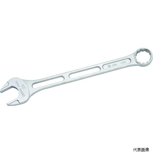 【特長】 ●メーカー比で20％以上軽量化するとともに省資源を目指した工具です。 ●JIS規格品です。 ●軽量化のネックである強度を確保し、JIS規格をクリアしてます。 【用途】 ●ネジの締結作業。 ●長時間にわたる作業。 【仕様】 ●二面幅寸法(mm)：22 ●全長(mm)：255 ●メガネ部板厚(mm)：12 ●スパナ部板厚(mm)：7.5 【材質／仕上】 ●材質：クロムバナジウム鋼 ●表面処理：ニッケルクロムメッキ 【入数】 ●1丁 他のサイズはこちら 在庫のない商品は検索に表示されない場合がございます