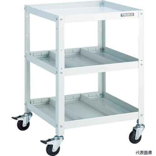 ※この商品はメーカー直送の為「代引き不可」となります ※大型商品のため発送後到着迄に時間がかかる事がございます 　到着日時はお手元の送り状に記載された番号から確認下さい ※日時・時間指定はできません。 【特長】 ●車輪と共に車軸もロックするダブルロック仕様のキャスターです。 ●棚板の組付けは、内側にフランジ付ナットを使用しているため、外側から六角レンチで締め付けることで組み立てが可能です。 【仕様】 ●最大積載量(kg/台)：150 ●均等積載量(kg/段)：50 ●色：ホワイト ●間口(mm)：500 ●奥行(mm)：500 ●高さ(mm)：740 ●段数(段)：3 ●キャスター径(mm)：75 ●棚板：こぼれ止め付き棚板(裏表両用) ●キャスター：自在式75mm(2個)自在式(Wストッパー付)75mm(2個) ●縦仕切4枚 ●棚板こぼれ止め高さ：40mm 【材質／仕上】 ●棚板：スチール（粉体塗装） ●支柱：スチール（粉体塗装） ●キャスター金具：スチール（メッキ仕上げ） ●車輪：ゴム 【注意】 ●「最大積載量」とは、各棚板の表面に均一に荷重をかけた場合に、耐えられる重さの合計をいいます。 ●「均等積載量」とは、棚板の表面に均一に荷重をかけた場合に、耐えられる重さをいいます。 【入数】 ●1台 他のサイズはこちら 在庫のない商品は検索に表示されない場合がございます　