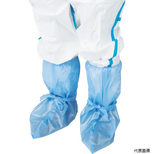 【特長】 ●膝下まで覆うカバーです。 ●撥水、防水加工を施しております。 ●感染防止に最適です。 ●靴底に滑り止め加工を施してあります。 【用途】 ●足元の汚れ防止。 【仕様】 ●色：水色 ●適合靴サイズ(cm)：22〜29 ●高さ(mm)：495 ●ブーツ型 ●ひも付 ●すべり止め仕様 【材質／仕上】 ●ポリエチレン（PE）、ポリプロピレン（PP） 【入数】 ●1袋/20枚 他のサイズはこちら 在庫のない商品は検索に表示されない場合がございます　