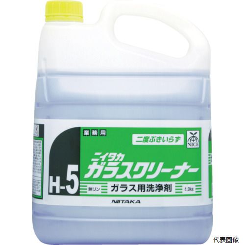 【特長】 ●洗浄力、仕上がり、乾きの早さ、すべてを高いレベルで満足させるガラスクリーナーです。 ●原液で使用できます。 ●2度拭きがいらないので、作業が楽になります。 【用途】 ●ガラス・鏡の洗浄に。 ●容量(L)：4 ●容量(kg)：4 ●容量(g)：4000 ●容量(ml)：4000 ●色：青色透明 ●高さ(mm)：273 ●幅(mm)：203 ●奥行(mm)：124 【材質／仕上】 ●主成分：界面活性剤 【入数】 ●1個 他のサイズはこちら 在庫のない商品は検索に表示されない場合がございます　