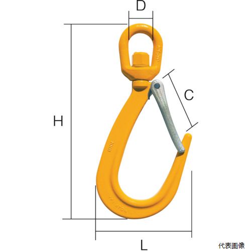 【特長】 ●ワイヤーやチェーンのねじれを取ることができるので、吊り荷の回転を防げます。 ●口の開きが大きいので径の太いものなどをかけるのに便利です。 ●鍛造性の丈夫なラッチ付きです。 【仕様】 ●基本使用荷重(t)：1.5 ●全長(mm)：281 ●幅(mm)：148 ●タイプ：スイベルタイプ ●H(mm)：28 ●L(mm)：281 ●寸法(mm)C：60 ●寸法(mm)D：38 ●寸法(mm)H：281 ●寸法(mm)L：148 ●ラッチ付 ●首回りタイプ 【用途】 ●敷鉄板などの吊り上げ。 ●土木、建設工事なとでの荷物の吊り上げ。 【材質／仕上】 ●特殊合金鋼 【入数】 ●1個 他のサイズはこちら 在庫のない商品は検索に表示されない場合がございます　