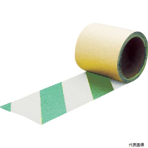 【特長】 ●蛍光は色別判断がしやすく薄暗い場所や離れた場所でもよく目立ちます。 ●安心安全歩行に最適です。 ●カーボンニュートラルガス使用により、従来比61％排出量を削減しました（製造時）。 【用途】 ●屋外用。（素足以外で歩行する場所全般） 【仕様】 ●色：緑/白 ●幅(mm)：50 ●長さ(m)：3 ●厚さ(mm)：0.85 ●粘着力：15N/25mm ●引張強度：740N/25mm ●切断にはカッターが必要 【材質／仕上】 ●基材：樹脂加工布 ●粘着剤：アクリル系 ●砥粒：酸化アルミニウム 【注意】 ●凹凸面に施工する場合は、施工面に下地処理（別売：シーラントN3K）を行ってください。 ●提供不可：ミルシート 【入数】 ●1巻 他のサイズはこちら 在庫のない商品は検索に表示されない場合がございます　