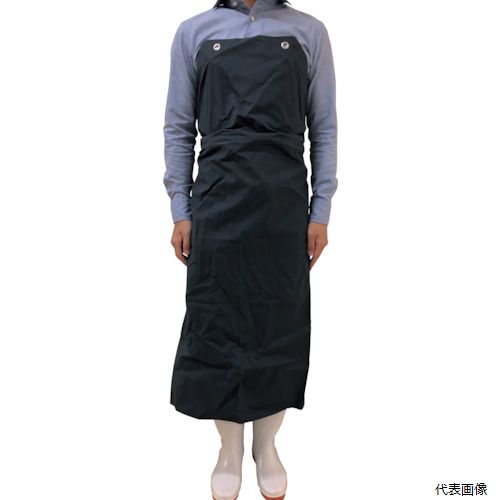 【特長】 ●柔らかく、軽量です。 ●取り外しが簡単なウエストバンド式です。 【用途】 ●水産加工、食品加工などに。 【仕様】 ●色：ネイビー ●サイズ：フリー ●着丈(cm)：115 ●幅(cm)：90 ●食品衛生法適合商品 【材質／仕上】 ●塩化ビニール(ポリエステル糸入) 【入数】 ●1枚 他のサイズはこちら 在庫のない商品は検索に表示されない場合がございます　