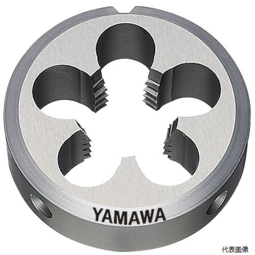 【特長】 ●ダイスの振れ精度を向上させたPTおねじ加工用のソリッドダイスです。 【用途】 ●被削材：炭素鋼、アルミ、真鍮。 ●おねじ加工用。 【仕様】 ●呼び寸法：1/4 ●山数：19 ●外径(mm)：38 ●厚さ(mm)：18 ●加工ねじ：管用テーパねじ ●基準径までの長さ(mm)：8.5 ●切りくず穴数：5 ●食い付山数：2.5P ●表面処理：ノンコーティング ●加工ねじ：管用テーパねじ 【材質／仕上】 ●高速度工具鋼（HSS） 【注意】 ●ステンレス鋼へのご使用時は切削油油剤を十分に掛け慎重に加工をして下さい 【入数】 ●1個 他のサイズはこちら 在庫のない商品は検索に表示されない場合がございます