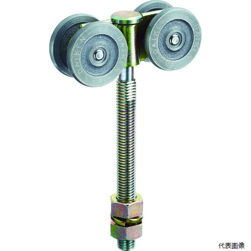 【特長】 ●角材等をナットで挟みこんで使用する部品です。 ●軸受部には含油焼結合金を使用しています。 【用途】 ●扉吊り用。 【仕様】 ●品名：複車ロングボルト仕様2 ●適合レール：3号 ●耐荷重(kg/個)：75 ●K(mm) ●L(インチ) ●耐久基準：7万m(常温下定格荷重) 【材質／仕上】 ●本体：スチール ●戸車：鋳物 【入数】 ●1個 他のサイズはこちら 在庫のない商品は検索に表示されない場合がございます　