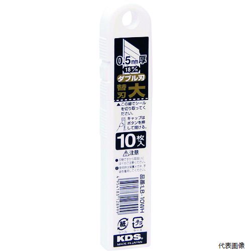 【特長】 ●折れ線が通常の2倍あります。 ●折れ線が2倍です。 【用途】 ●厚物の切断に。 【仕様】 ●全長(mm)：109 ●刃厚(mm)：0.5 ●刃長(mm)：100 ●適合本体：L型カッター全般 ●色：シルバー ●パック入数(枚)：10 ●適合機種：ムラテックKDS製L型カッター全種 ●タイプ：折れ線付 ●10枚入 ●ムラテックKDS製の全てのL型カッターに対応 【材質／仕上】 ●スチール 【入数】 ●1PK/10枚 他のサイズはこちら 在庫のない商品は検索に表示されない場合がございます