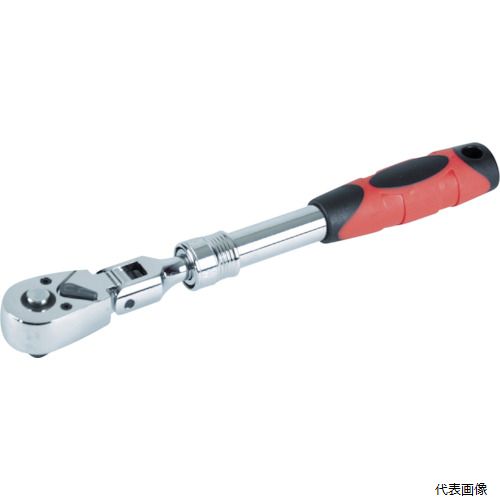 【特長】 ●全長が可変するので、未使用時はコンパクトにして工具箱などに収納可能です。 ●頭部がフレキシブルに振れることができ、狭い箇所などでの作業に最適です。 ●72歯のギアを採用し、狭い場所での作業を可能にしました。 【仕様】 ●歯数(枚)：72 ●差込角(mm)：凸12.7 ●全長(mm)：352〜492 【材質／仕上】 ●クロムバナジウム鋼（Cr-V） 【入数】 ●1個 他のサイズはこちら 在庫のない商品は検索に表示されない場合がございます　