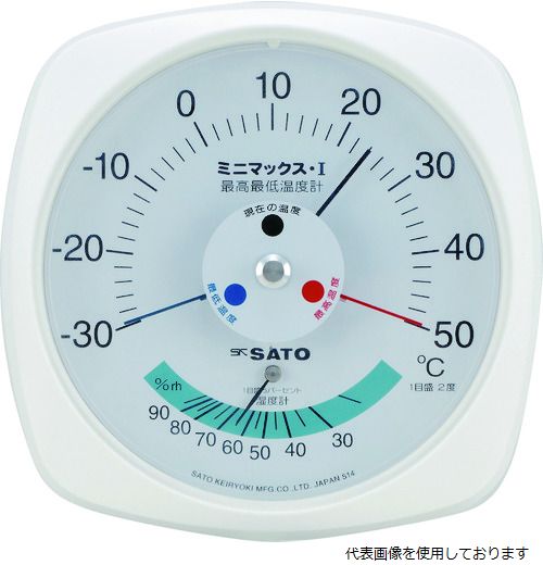 【スタンプラリー】佐藤計量器製作所7308-00佐藤ミニマックス1型最高最低温度計(湿度計付き)(7308-00)