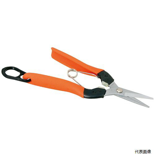 【仕様】 ●ニッケルメッキ ●直刃 【用途】 ●ナス、トマト、きゅうり 【特長】 カチカチしないクッション付直刃 野菜・果実の収穫や摘果に。 　細かな作業に最適な直刃。 ●クッション機能で腱鞘炎対策！！ 　手への衝撃を吸収クッション機能により 切断時におきる衝撃を大幅に軽減します。 ●楽々ストッパー 　羽根付ストッパーではずしやすい。 【刃長】 ●35mm 【カラー】 ●オレンジ 【サイズ】 ●177mm 【入数】 ●1ヶ -- 関連商品はこちら -- SS-1　替バネ CA-2　鋏ケースB 摘果鋏用 -- 他のサイズはこちら -- 在庫のない商品は検索に表示されない場合がございます