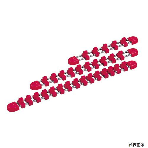 【特長】 ●ホルダーの形状変更により、当社従来品よりソケットが差込みやすく外しやすい。しかもソケット保持力はアップ。(持運び時抜けにくい) ●差込角別にホルダーのカラーリングを設定。 ●インパクトレンチ用ソケットのピン・リングを装着したまま着脱可能です。 【仕様】 ●差込角(sq.)：9.5 ●クリップ数：15 ●高さ(H；mm)：23 ●幅(A；mm)：25 ●全長(L；mm)：365 ●重量(g)：140 【注意事項】 ※ソケットホルダーは、逆さにするとソケットが落ちる場合があります。 【入数】 ●1個 【備考】 ●補給部品：EHB35　クリップセット(5コ組) 他のサイズはこちら 在庫のない商品は検索に表示されない場合がございます