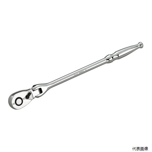 【特長】 ●フレックスヘッドタイプのラチェットハンドルです。 ●プッシュリリースボタン付です。 ●ロングタイプです。 【仕様】 ●差込角(sq.)：12.7 ●タイプ：小判形 ●送り角度(°)：10 ●直径(B；mm)：39.5 ●ヘッド厚さ(T；mm)：18 ●全長(L；mm)：375 ●重量(g)：870 ●ギア数：36 ●補修部品：BR4E-K 【注意事項】 ※フレックス部は、力を入れすぎると作業が不安定になります。 ※破損や空転の原因になりますので、左右の切替レバー操作は確実に行って下さい。 ※全長が長く過大な荷重をかけやすいのでオーバートルクに注意して下さい。 【入数】 ●1丁 【備考】 ●リペアキット(BR4E-K)を設定しています。 他のサイズはこちら 在庫のない商品は検索に表示されない場合がございます