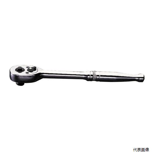 【特長】 ●プッシュボタン付きスタンダードタイプ。 ●ミラー仕上げのメッキが美しいラチェットハンドル。 【仕様】 ●差込角(SQ)：3/8 ●ギア数：45 ●全長(L；mm)：202 ●ヘッド厚み(A；mm)：15 ●ヘッド幅(B；mm)：33 ●ヘッド部+差込部厚み(C；mm)：31 ●ヘッド長(E；mm)：52 ●ヘッドビス品番：12532BISS 【入数】 ●1丁 他のサイズはこちら 在庫のない商品は検索に表示されない場合がございます