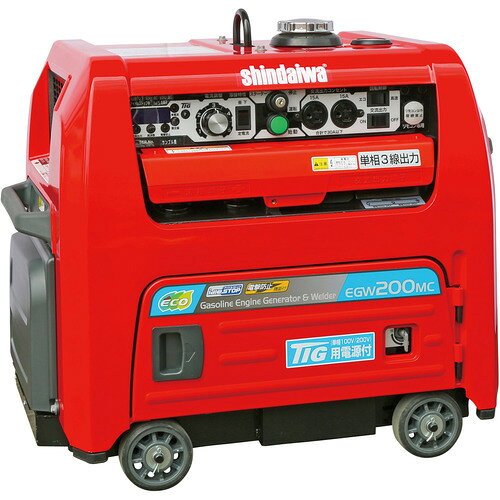 ※メーカー直送品のため代金引換はご利用頂けません。 ※大型商品のため、発送後のお届けにお時間を頂戴します。 ※お届け日時はメールの送り状番号でご確認頂けます。 ※日時・時間指定はできません。 こちらの商品は重量物のため、配送先が本州・四国・九州の法人様限定で出荷させていただきます。（配送不可先…北海道・沖縄・離島・個人宅は配送不可。注文があった場合こちらで自動キャンセル致します） 【特長】 ● 2つの溶接特性が選べます。（垂下特性と定電流特性） ● 単相3線出力端子付です。 ● インバータ発電付です。 ● 溶接同時発電が可能です。 ● アイドルストップ・タッチスタート機能付きでカーボンニュートラルに貢献します。 ● 新機能のTIGモード付です。 ● 電撃防止機能付きです。 ● エコ溶接／エコ発電機能付きです。 【仕様】 ● 定格溶接出力：180A、定格発電出力：100V 5KVA（単相3線 5KVA）の防音型発電機兼用溶接機 ● 溶接棒径(mm)：2～4.0 ● 電流範囲(A)：30～200 ● 使用率(%)：50 ● 電圧(V)：100 ● 出力(kVA)：2.5x2 ● タンク容量(L)：13 ● 騒音値(dB)：61 ● 連続運転時間(h)：4.7 ● 幅(mm)：730 ● 奥行(mm)：545 ● 高さ(mm)：647 ● エンジン：MZ360 ● 使用燃料：ガソリン ● 潤滑油量(L)：約1.1（SE級以上） ● 質量：99kg 【用途】 ● 屋外現場での溶接作業用。 【入数】 ● 1台 他のサイズはこちら 在庫のない商品は検索に表示されない場合がございます　