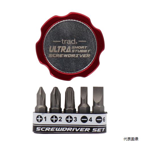 超コンパクト設計！狭いスペースでのネジ締め緩め作業に 【特長】 ●ビット装着時の厚み28mm超薄型 ●極短設計で狭いスペースの作業に最適 ●指先に力を入れやすいハンドル設計 ●ビット差替式で様々なネジに対応 【商品情報】 ●品番：TUS-6 【仕様】 ●ウルトラスタビーハンドル：H39×W39×D15mm ●ビット：全長25mm 【セット内容】 ●ウルトラスタビーハンドル ●ビット：＋1/＋2/＋3/−4/−6※市販の六角対辺6.35mm片頭ビットがご使用できます。 【材質】 ●ハンドル：アルミ合金・ニッケルクロム合金 ●ビット：S2 ●ホルダー：PP 【入数】 ●1セット 他のサイズはこちら 在庫のない商品は検索に表示されない場合がございます