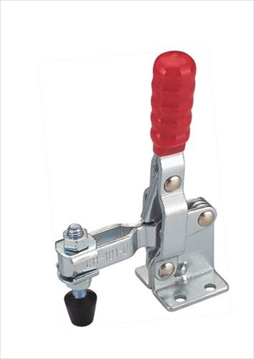 【特長】●ハンドル縦型トグルクランプです。 ワンタッチでワークを固定する補助工具です。てこの原理とトグル機構を利用し、小さな力で大きな力を生み出すことが出来ます。 ●CLAMPTEK　クランプテックのトグルクランプはワンタッチでワークを固定する補助工具です。てこの原理とトグル機構を利用し、小さな力で大きな力を生み出す。【仕様】 ●締圧力(KN):1.8　、アーム開閉角度(°):100　、ハンドル開閉角度(°):60 【材質／仕上】 ●SS400 【入数】 ●1