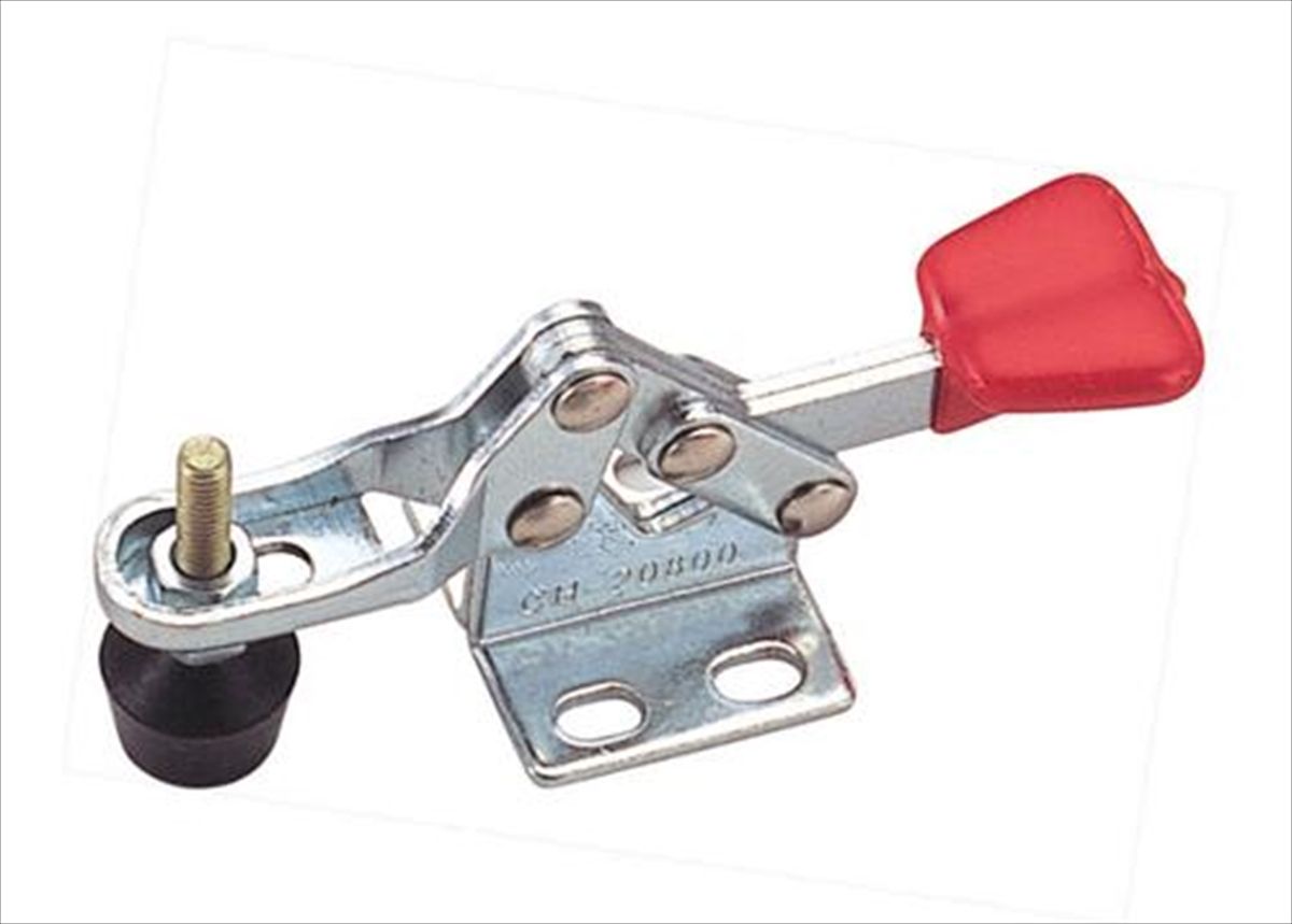 【特長】●ハンドル横型トグルクランプです。 ワンタッチでワークを固定する補助工具です。てこの原理とトグル機構を利用し、小さな力で大きな力を生み出すことが出来ます。 ●CLAMPTEK　クランプテックのトグルクランプはワンタッチでワークを固定する補助工具です。てこの原理とトグル機構を利用し、小さな力で大きな力を生み出す。【仕様】 ●締圧力(KN):0.3　、アーム開閉角度(°):80　、ハンドル開閉角度(°):88 【材質／仕上】 ●SS400 【入数】 ●1