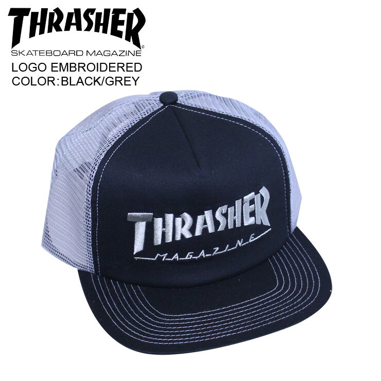 THRASHER スラッシャー メッシュ キャップ LOGO EMBROIDERED BLACK/GREY mesh cap...