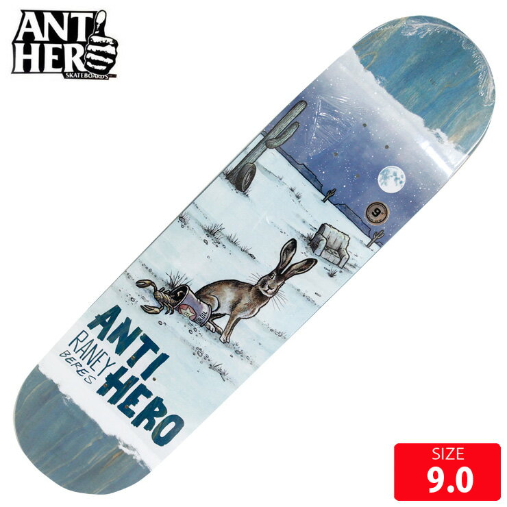 ■BRAND:ANTIHERO/アンチヒロー■MODEL:RANEY DESERTSCAPE■サイズ 9.0■長さ 84.3cm 幅 23cm ノーズ 19cm テール 17.8cm ホイルベース 38cm選べるグリップテープ付き (MOB,JUESS,PITBULL)[ANTIHERO]アンタイヒーロー 1996年サンフランシスコのダウンヒルマスターとしても有名なカリスマスケーター、 JULIEN STRANGER（ジュリアン・ストレンジャー）によって設立された スケートブランドANTIHERO（アンタイヒーロー）。 ブランド名そのままをコンセプトにしたデッキはもちろんウェアーや 小物類など数多くのウィットにとんだアイテムをリリースしている。 ライダーにはJohn Cardiel（ジョン・カーディエル）や Tony Trujillo（トニー・トルフィーヨ）など天然のハードコアデュードを揃え アンタイヒーローのスタイルを見事に貫き通している。