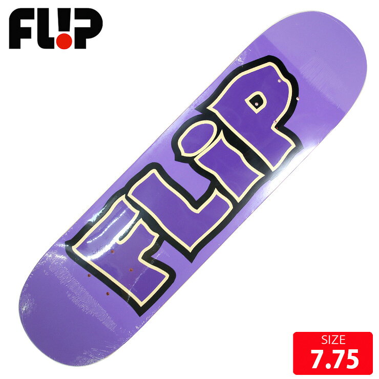BRAND:FLIP/フリップ MODEL:LTD MELTODOWN PURPLE■SPEC 7.75 ホイルベース短め ジュニアにも長さ 74.8cm 幅 19.6cm ノーズ 16.8cm テール 16.3cm ホイルベース 33cm選べるグリップテープ付きTAPE：JESSUP ,MOBGRIP ,PITBULLより選んでいただけます[FLIP]フリップ イギリスからブランドをスタートさせ、社長Jeremy FoxによりDeathboxという名前で創立。 その後 Geoff Rowley、Tom Penny、Rune Glifberg、Andy Scottらが、 アメリカ カリフォルニアに移り、チーム名を「Flip」に改名。 伝説のスケーターのTom Pennyは、全世界のスケーターの憧れとなっている一人。現在も活躍し、彼のの持つ重力を感じさせない浮遊感のあるスタイルと、どんなシチュエーションにも対応できる完璧な回しトリックは、現役のプロスケーターのファンも多いことでも有名。現在では世界一のスケートチームと言われている。またFLIPのアマになるのは、他のブランドのプロになるより難しいほどの実力者揃い。 業界屈指の実力派ライダーが在籍し、素晴しい作品を世に送り出し続けている。次世代スーパースターのDavid GonzalezやLuan Oliveiraの目まぐるしい活躍や、一度はチームを離れまたカムバックしてきたArto Saari 話題の絶えないFLIPチームから目が離せない