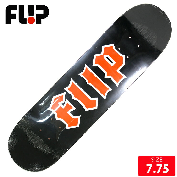 BRAND:FLIP/フリップ MODEL:LTD CANCELED LOGO BLK/ORG■SPEC 7.75 ホイルベース短め ジュニアにも長さ 74.7cm 幅 19.6cm ノーズ 16.8cm テール 16.3cm ホイルベース 33cm選べるグリップテープ付きTAPE：JESSUP ,MOBGRIP ,PITBULLより選んでいただけます[FLIP]フリップ イギリスからブランドをスタートさせ、社長Jeremy FoxによりDeathboxという名前で創立。 その後 Geoff Rowley、Tom Penny、Rune Glifberg、Andy Scottらが、 アメリカ カリフォルニアに移り、チーム名を「Flip」に改名。 伝説のスケーターのTom Pennyは、全世界のスケーターの憧れとなっている一人。現在も活躍し、彼のの持つ重力を感じさせない浮遊感のあるスタイルと、どんなシチュエーションにも対応できる完璧な回しトリックは、現役のプロスケーターのファンも多いことでも有名。現在では世界一のスケートチームと言われている。またFLIPのアマになるのは、他のブランドのプロになるより難しいほどの実力者揃い。 業界屈指の実力派ライダーが在籍し、素晴しい作品を世に送り出し続けている。次世代スーパースターのDavid GonzalezやLuan Oliveiraの目まぐるしい活躍や、一度はチームを離れまたカムバックしてきたArto Saari 話題の絶えないFLIPチームから目が離せない