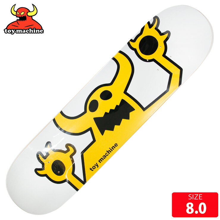 BRAND: TOYMACHINE/トイアマシーンMODEL:OG MONSTER■SIZE 8.0長さ 81.1cm 幅 20.4cm ノーズ 18.8cm テール 17.5cm ホイルベース 36.3cm選べるデッキテープ サービス（MOB,JESS-UP、PITBULL）※お勧め　トラックサイズ:VENTURE 5.2,INDY 139,THUNDER 147[TOYMACHINE]1994年に前衛アーティストとしても有名なED TEMPLETON（エド・テンプルトン）が設立。Ed Templetonのスケートに対する情熱と人間性に共感して多くのトップスケーターたちが集まった。Toy Machineはブランド設立後わずか4年で世界一のBest Skate Team of the Yearに選ばれ、その後も数々の賞を受賞した。またスーパースターの登竜門としてJamie Thomas、Josh Kalis、Bam Margera、Brian Andersonなど数え切れない多くのスーパースターを世に送り出してきた。Ed TempletonによるToy Machineのグラフィックアートはマニアの人気も高く,デッキやTシャツ、ソックス等のデザインは常に注目を集めている。