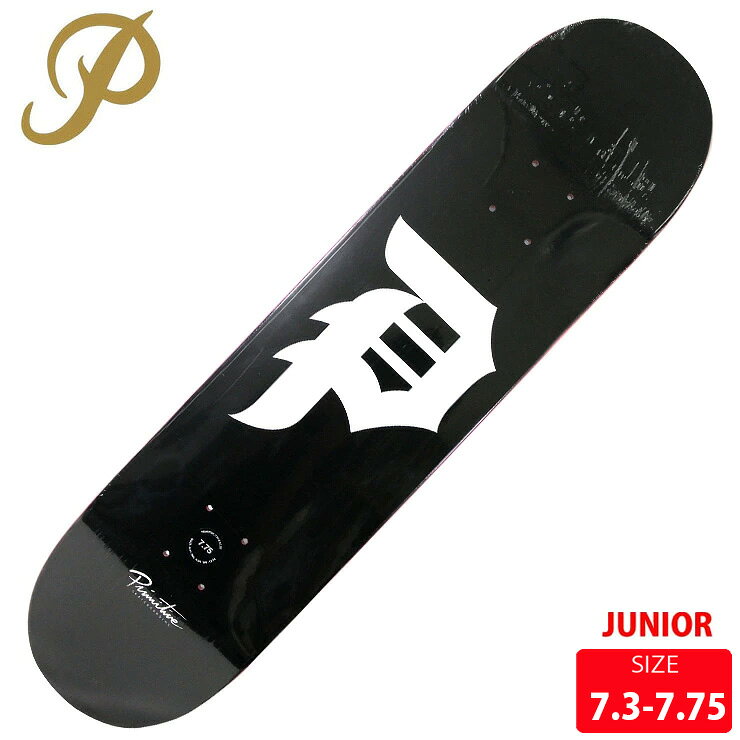 ■BRAND PRIMITIVE/プリミティブ■MODEL:DIRTY P CORE BLK■SIZE 7.3 7.5( ジュニアに最適) 7.75 (ジュニア　メンズ）7.3:長さ 72.5cm 幅 18.5cm ノーズ 16.5cm テール 16cm ホイルベース 31cm7.5:長さ 75cm 幅 19cm ノーズ 18cm テール 17cm ホイルベース 31.5cm7.75:長さ 79.5cm 幅 19.5cm ノーズ 18.5cm テール 18cm ホイルベース 35cm選べるグリップテープ付き (PIBULL,JESSUP,MOB)[PRIMITIVE] プリミティブ 2008年 ロサンゼルスに常に新しい情報を発信するスケートセレクトブティックとして誕生した「PRIMITIVE」 「スケーターは勿論、スニーカーコレクターやファッションにうるさい奴らの為に 最高の物を提供する事」をコンセプトにスケートやミュージック、アート そしてファッションといった自身達が体現してきたライフスタイル カルチャー から生まれる アイデンティティー"をプロダクトに落とし込むライフスタイルブランド。 PRIMITIVE SKATEBOARDSではプロスケーターPaul・Rodriguez ポール・ロドリゲス が ヘッドスケーターを務め カリフォルニアから今や世界的に人気を博している。 2PAC、Nike、adidas、VANS、etc...などコラボアイテムも定期的にリリースするなど要注目ブランド。