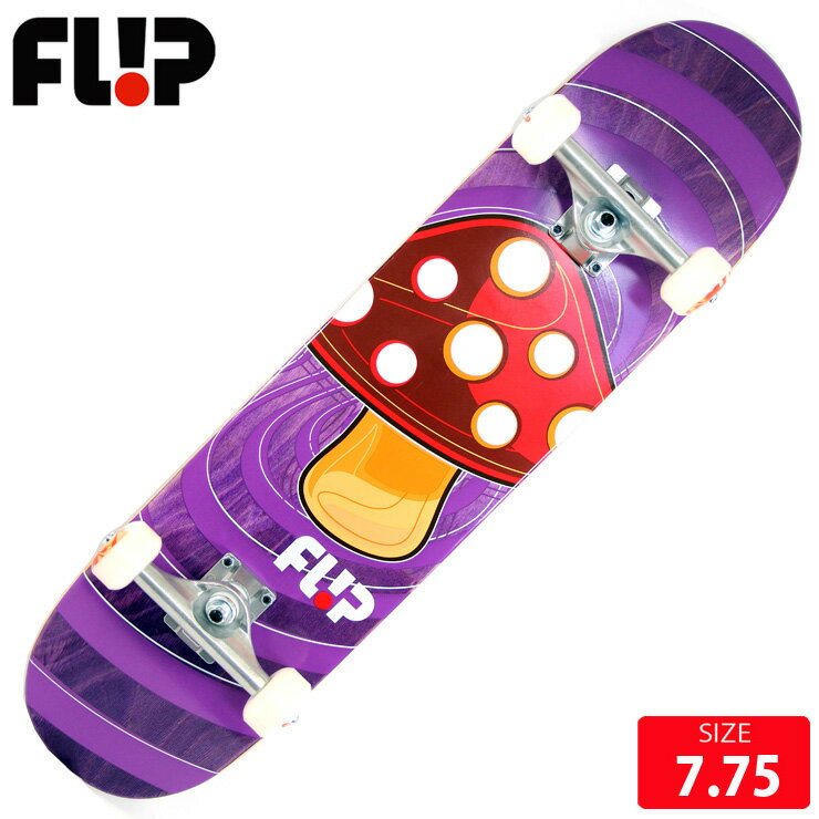 ■BRAND:FLIP ■MODEL:POP SHROOM PURPLE ■SPEC 7.75 長さ 80cm 幅 19.5cm ホイルベース 35.5cm BULLET TRUCK FLIP WHEEL 52mm 対象:レディース,メンズみお勧め！ 組み立て完成品 【スケートボードの必需品】 └ヘルメット └パッドセット └スケートバッグ └スケートシューズ └ジュニアデッキ[SANTA CRUZ] イギリスからブランドをスタートさせ、社長Jeremy FoxによりDeathboxという名前で創立。 その後 Geoff Rowley、Tom Penny、Rune Glifberg、Andy Scottらが、アメリカ カリフォルニアに移り、 チーム名を「Flip」に改名。伝説のスケーターのTom Pennyは、 全世界のスケーターの憧れとなっている一人。 現在も活躍し、彼のの持つ重力を感じさせない浮遊感のあるスタイルと、 どんなシチュエーションにも対応できる完璧な回しトリックは、 現役のプロスケーターのファンも多いことでも有名。現在では世界一のスケートチームと言われている。 またFLIPのアマになるのは、他のブランドのプロになるより難しいほどの実力者揃い。 業界屈指の実力派ライダーが在籍し、素晴しい作品を世に送り出し続けている。 次世代スーパースターのDavid GonzalezやLuan Oliveiraの目まぐるしい活躍や、 一度はチームを離れまたカムバックしてきたArto Saariなど 常に話題の絶えないFLIPチームから目が離せない。