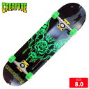 BRAND:CREATURE/クリエーチャー MODEL:DWELLER FULL DECK SIZE:8.0x31.25 TRUCK:BULLET WHEEL:OJ SIZE:長さ 79.2cm 幅 20.3cm ホイルベース 35cm 対象：大人 組み立て完成品 【スケートボードの必需品】 └ヘルメット └パッドセット └スケートバッグ └スケートシューズ └ジュニアデッキ └TOOL[CREATURE] クリーチャー、クリエーチャー ホラー映画をモチーフにした明確なブランドビジョンと、 プールやコンクリートセクションを攻め立てるスタイルを確立し、揺るぎない存在感でシーンに君臨する ヘッシュなブランドCREATURE。 1993年にブランドが始動したが、98年に忽然と姿を消し闇の中に。 そして2004年長年の沈黙を破ってハードコアなスケートヴァンパイア達が集結し、 突然の復活で墓場から蘇った。 ブラックとグリーンのブランドカラーを基準に、ホラーテイストの激しいグラフィックで特徴で ヘッシュなスケーター達に支持されているブランドである。 ライダーもストリートからバーチカルまでベストなライダーが勢ぞろいしている。