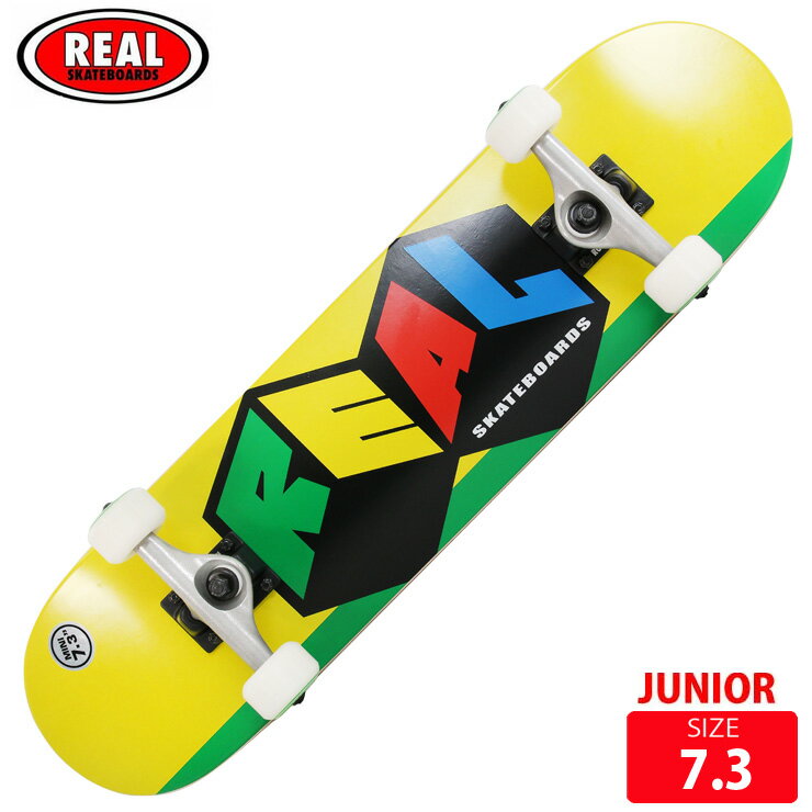 BRAND: REAL/リアル■MODEL:CITY BLOCKS■サイズ 7.3 (KIDS ジュニア サイズ）長さ74cm 幅 18.7cm ホイルベース 32.3cm■BEARING:ABEC-5■TRUCK:REAL■WHEEL:53mm 95A■組立済 完成品【DECKにお勧め商品】└お勧めトラックのTHUNDER└お勧めトラックのウィール SPITFIRE└お勧めセールシューズ【スケートボードカテゴリ】└デッキ└トラック└ウィール└ベアリング└SKATEBAG/スケートバッグ└お勧めバックパックREAL SKATEBOARDS (リアルスケートボード)1989年にサンフランシスコにてトミー ゲレロとジム シーボーとDELUXE (REAL,ANTIHERO,KROOKED,THUNDER TRUCK,SPITFIRE WHEELSの親会社) によって設立。[REAL/リアル] (本物の) スケートボードの会社を創るというコンセプトがそのままブランド名になっています。ライダーにはNY,SFを代表する元祖オーリーマスターのキース ハフナゲル、スピーディーかつ豪快な滑りで人気のデニス ブゼニッツなど生粋のストリートスケーターから、バーチカルをまるでストリートのように滑るマックス シャフ、ビッグセクション（レール、ステア、カーブ等）をイケイケで攻めまくるピーター ラモンデッタ、アイショッド ウェイヤー、ジェイムス ハーディー etc.が在籍。また常にサンフランシスコを中心とした実力派の若手をフックアップしている。