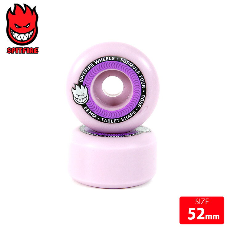 BRAND:SPITFIRE/スピットファイヤーMODEL:F4 99D TEAM TABLET COLORSCOLOR:LAVENDER堅さ:-99DSHAPE:CONICALSIZE 52mm4個セットの価格ですSPIFIRE WHEELS (スピットファイヤーウィールズ) 火の玉小僧のマークで有名な世界NO1のシェアを誇るウィールブランドです。最良質のウレタンから造り出されるウィールはどれもグリップ、安定性、スピードの面で他のブランドの追随を許さない！！ ライダーの数を挙げればきりがなくALIEN WORKSHOPのアンソニー ヴァン イングレンやREALのキースハフナゲル、ALMOSTのデーウォン ソン等のストリートの猛者から、サルバ、マーク ゴンザレス、クリスチャン ホソイ、ジェイソン ジェシー等のスケート界の重鎮まで幅広くサポートしている。 WHEELだけではなく、ブランドロゴである火の玉小僧を使ったアパレルや小物なども数多くリリースしておりスケーターでない人からの人気も高い。全世界のスケーターから絶大な指示を得ている信頼のウィールブランドです。