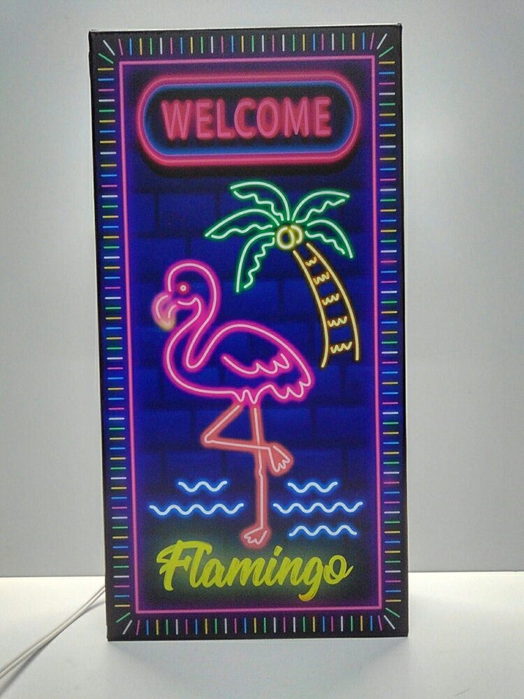 【LED2wayデザインライト】ハワイ ハワイアン WELCOME FLAMINGO フラミンゴ バー アロハ ヤシの木 サマー 夏 南国 ネオン風 看板 インテリア 雑貨 置物◆Sサイズ-4◆の商品画像 2
