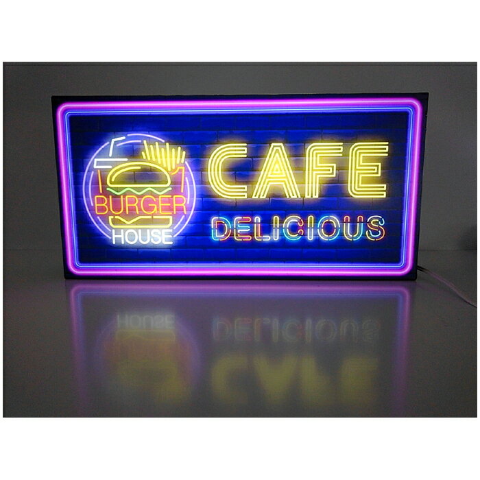 【LED2wayデザインライト】BURGER HOUSE ハンバーガーショップ　CAFE SHOP CAFE カフェ 喫茶店 フード　フード店 WELCOME OPEN ネオン風 レトロ 看板 インテリア 雑貨 置物◆Sサイズ-1◆