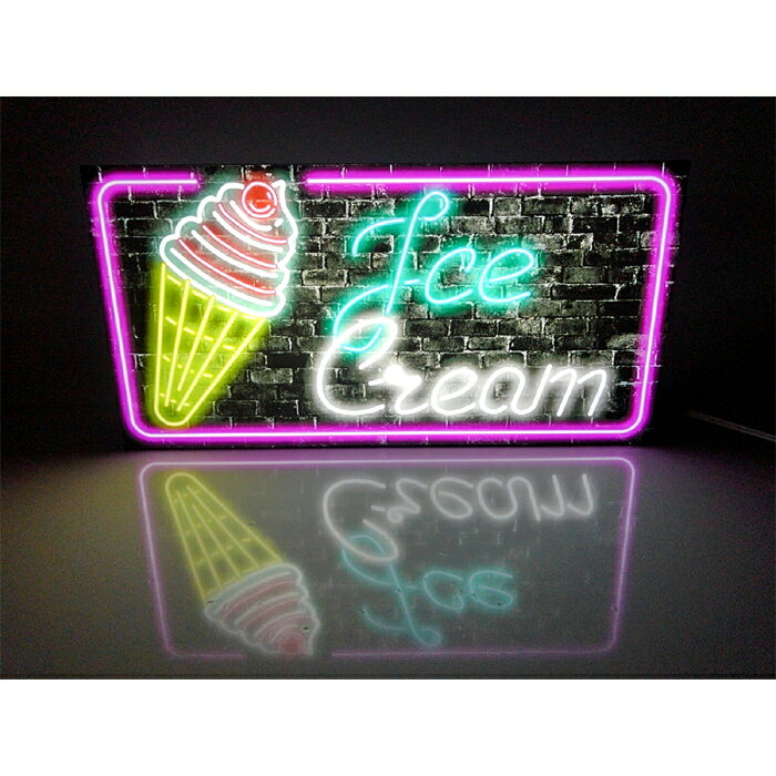 【LEDデザインライト】ICE CREAM アイスクリーム アイス ソフトクリーム アイス屋 ソフトクリーム屋 フード フード店 OPEN WELCOME レトロ ネオン風 看板 インテリア 雑貨 置物◆Lサイズ-1◆
