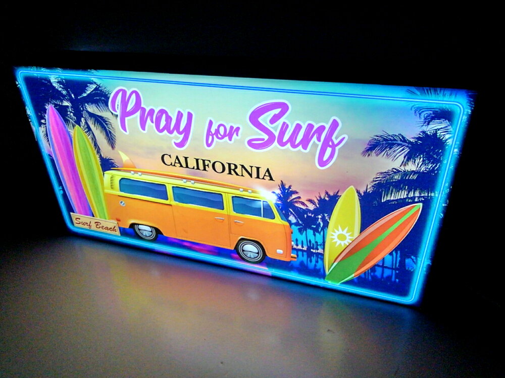 【LED2wayデザインライト】PRAY FOR SURF CALIFORNIA カルフォルニア サーフィン サーファー ワーゲンバス BEACH 海 バー ヤシの木 サマー 夏 南国 アメリカン雑貨 WELCOME 看板 インテリア 雑貨 置物◆Sサイズ-11◆ [2]