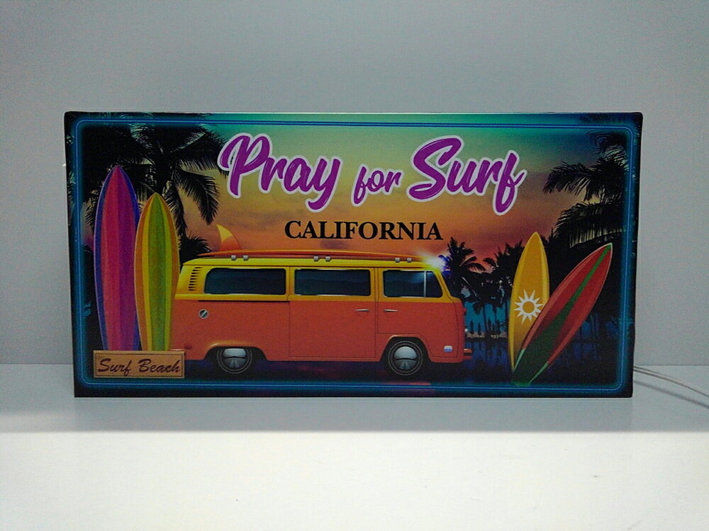 【LED2wayデザインライト】PRAY FOR SURF CALIFORNIA カルフォルニア サーフィン サーファー ワーゲンバス BEACH 海 バー ヤシの木 サマー 夏 南国 アメリカン雑貨 WELCOME 看板 インテリア 雑貨 置物◆Sサイズ-11◆