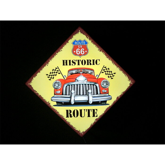 Rakuten - 【LEDデザインライト】ROUTE66 ルート66 GARAGE ガレージ アメリカ カルフォルニア アメ車 車 バイク 車屋 バイク屋 ハイウェイ アメリカン雑貨 OPEN WELCOME 看板 インテリア 雑貨 置物◆250サイズ壁掛けタイプ-1◆
