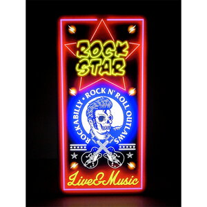 【LEDデザインライト】ROCK STAR ロックスター ROCK ロック ロカベリー ロックンロール バンド ライブ ライブバー ライブハウス ギター 星 スカル ミュージック 音楽 飲食店 WELCOME OPEN ネオン ネオン風 看板 インテリア 雑貨 置物◆Mサイズ◆