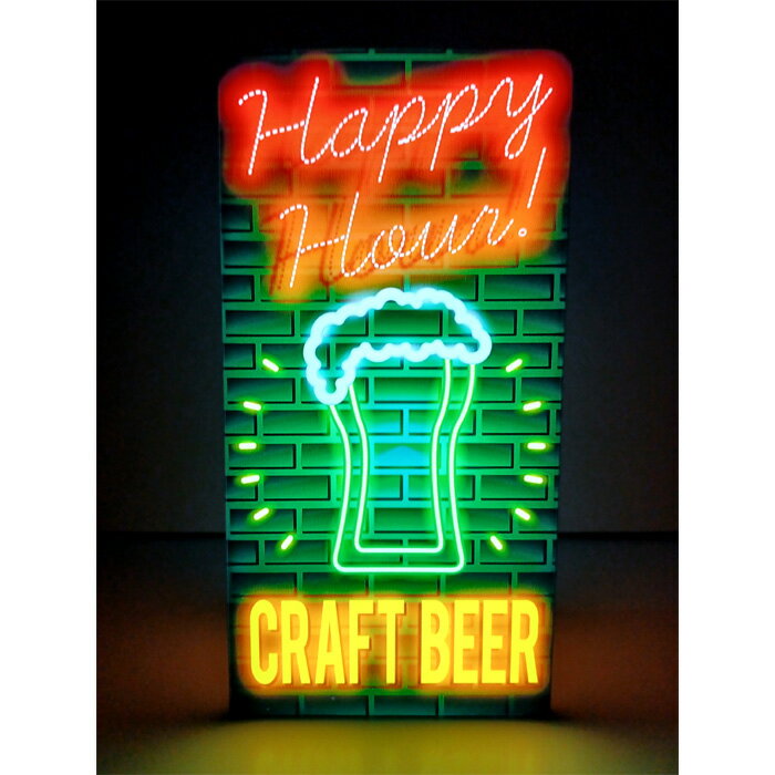 【LED2wayデザインライト】CRAFT BEER ビール 生ビール ビールジョッキ ジョッキ HAPPY HOUR 居酒屋 やきとり屋 焼肉屋 中華店 飲食店 ネオン風 レトロ 看板 インテリア 雑貨 置物◆Sサイズ◆