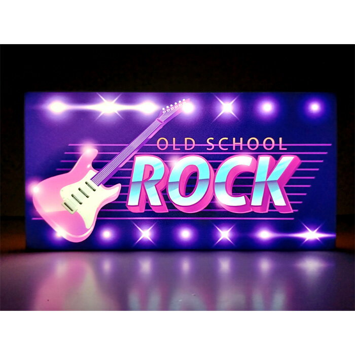 【LEDデザインライト】ROCK ロック OLD SCHOOL エレキギター ギター バンド ライブハウス ライブバー ネオン風 看板 インテリア 雑貨 置物◆Mサイズ◆